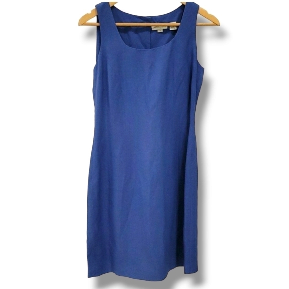 Ann Taylor Blue Linen Scoop Neckline Button Back Sleeveless Dress - Size 4